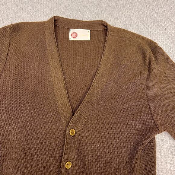 Vtg Sears Kings Road Cardigan Sweater Mens Medium Brown Knit Grandpa Kurt Cobain - Picture 3 of 6